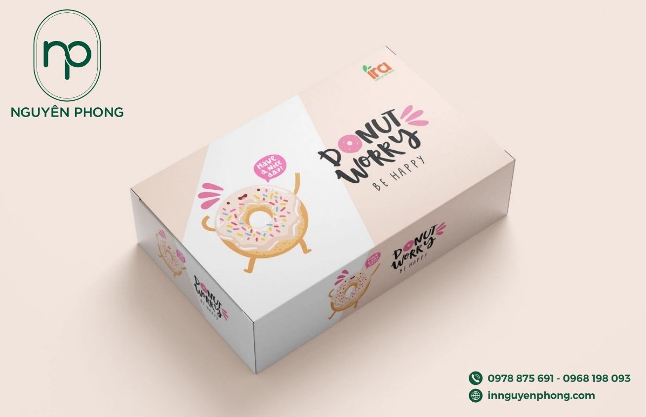 Mẫu hộp đựng bánh donut in hình đẹp